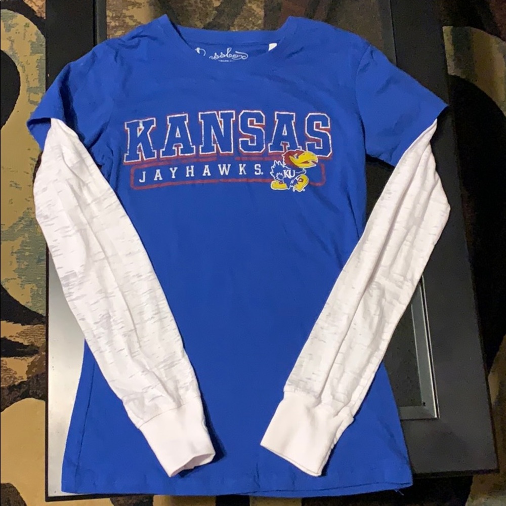 Kansas Jayhawk Long Burnout Sleeve Juniors Size XL